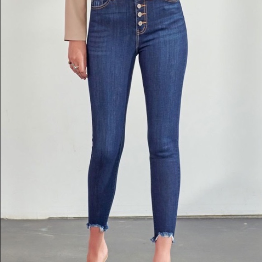 Kancan High Rise Button Fly Frayed Hem Skinny Jeans